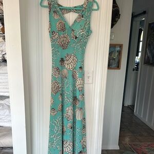 Sleeveless Turquoise Seashell Print Maxi Dress